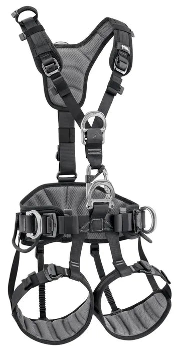 Petzl Avao sittsele för rope access, sedd framifrån med infästningspunkter för verktyg