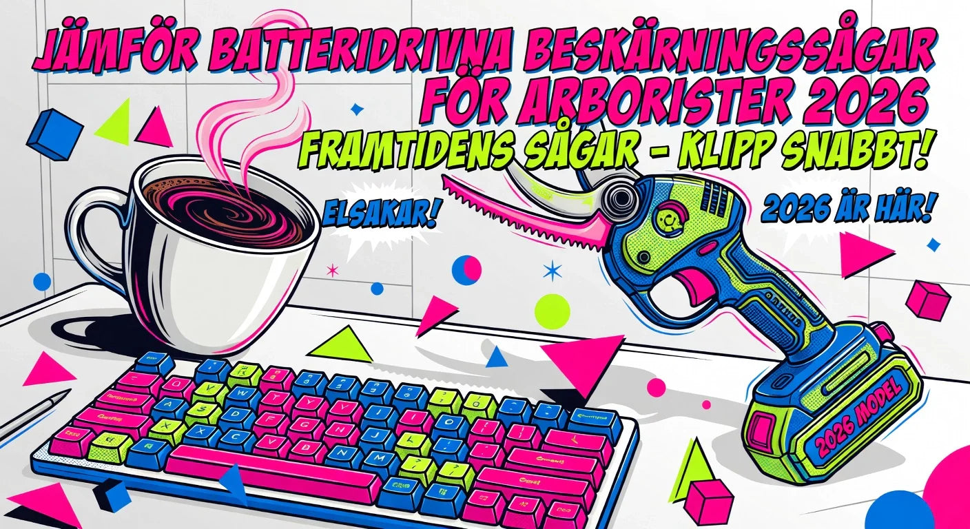Professional header image for comparison analysis: Jämför batteridrivna beskärningssågar för arborister 2026