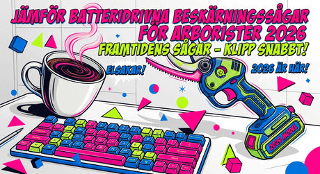 Professional header image for comparison analysis: Jämför batteridrivna beskärningssågar för arborister 2026